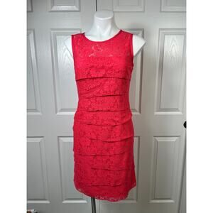 NWT Laura Women's Dress Size 6 Coral Red Sleeveless Layered Cocktail Lined